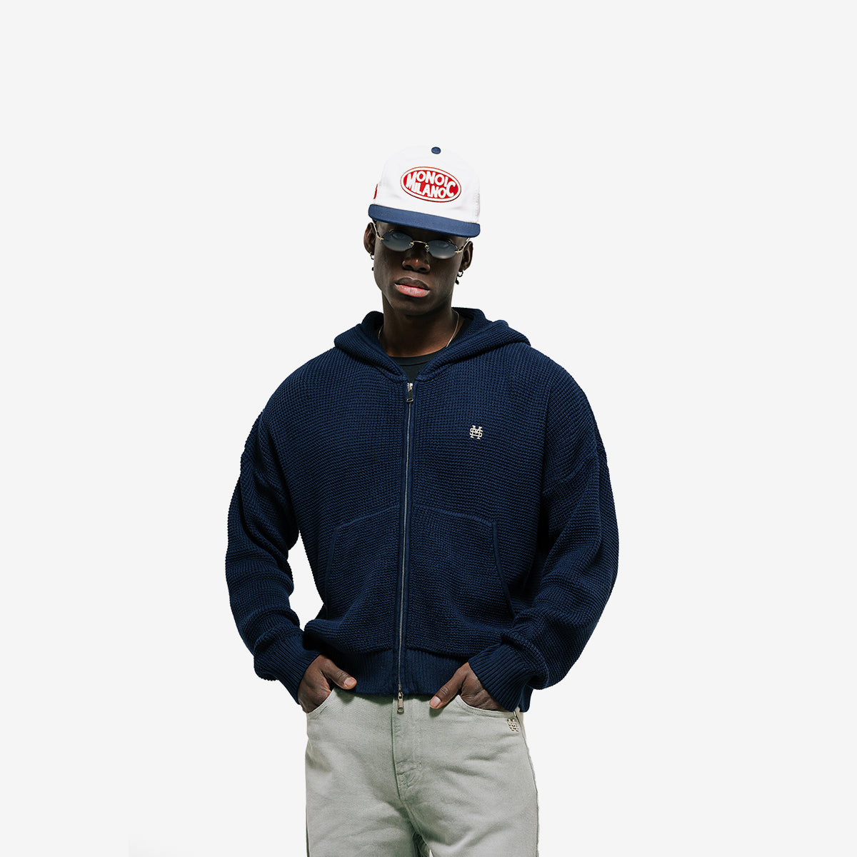 Monoic Zip Knitwear Hoodie 'Azul Navy'